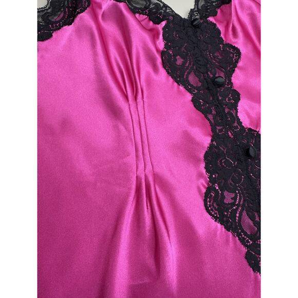 VTG Y2K Morgan Taylor Babydoll Satin Pink Slip Dress XL Chemise Lace Trim Teddy - Picture 8 of 14